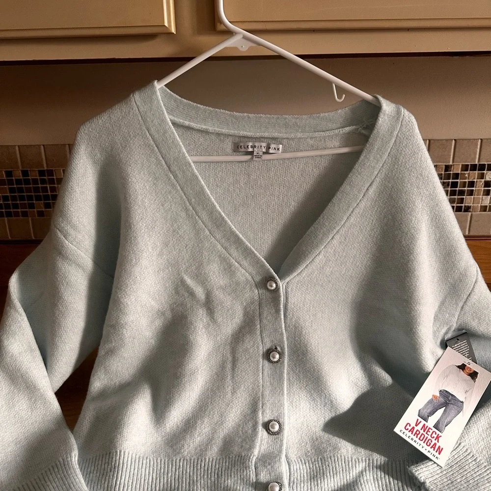 Celebrity Pink Soft Blue pearl Button-Up Cardigan - Picture 6 of 14
